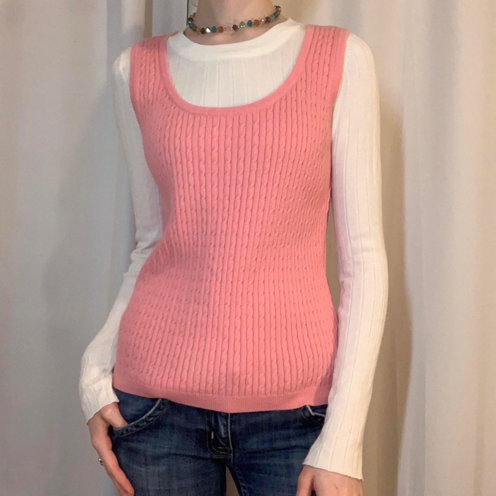 Jeanne Pierre baby pink cable knit sweater vest